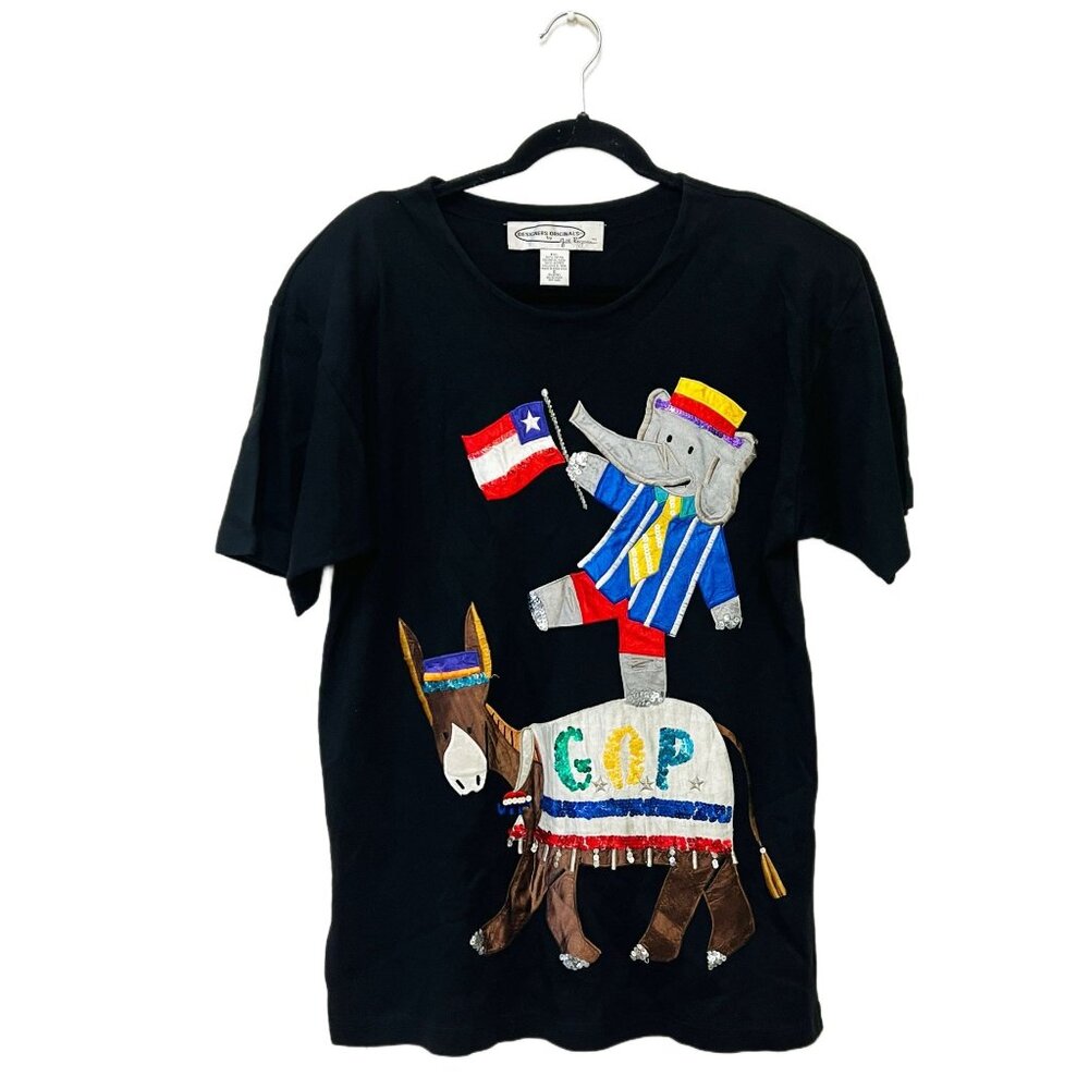 Designers Originals by Jill Rogers Vintage Graphic Shirt GOP 3D Embroidered Tee